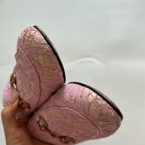 Gucci Pink/Beige Lace and Leather Princetown Flat Mules Size 36.5 - Picture 3 of 4
